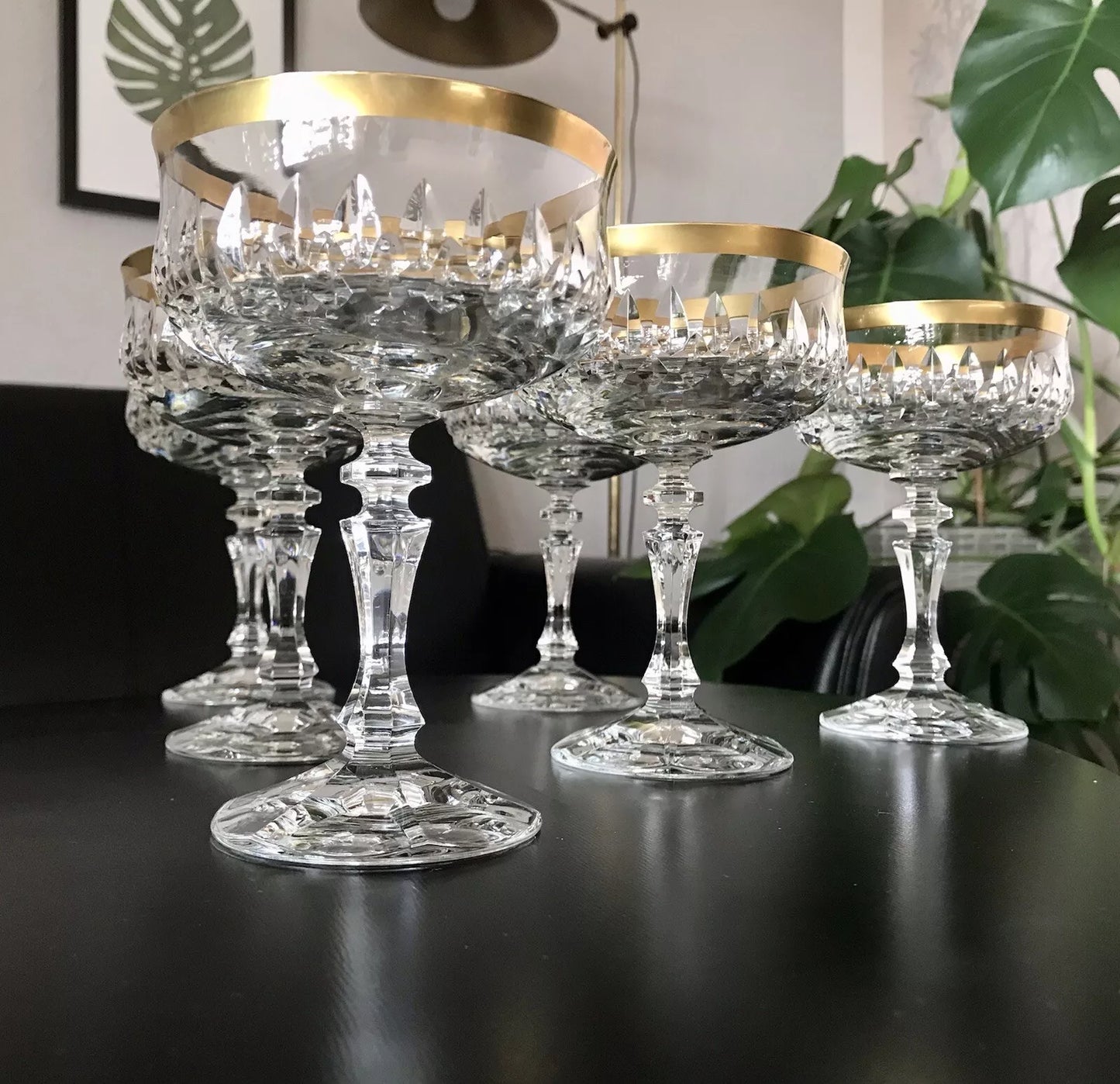 Vintage 12 EDEL Sekt Champagnerschalen Gläser Kristallglas Sektschalen Goldrand