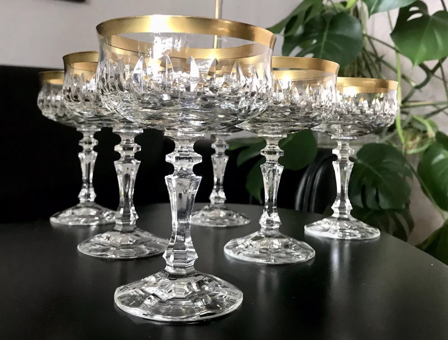 Vintage 12 EDEL Sekt Champagnerschalen Gläser Kristallglas Sektschalen Goldrand