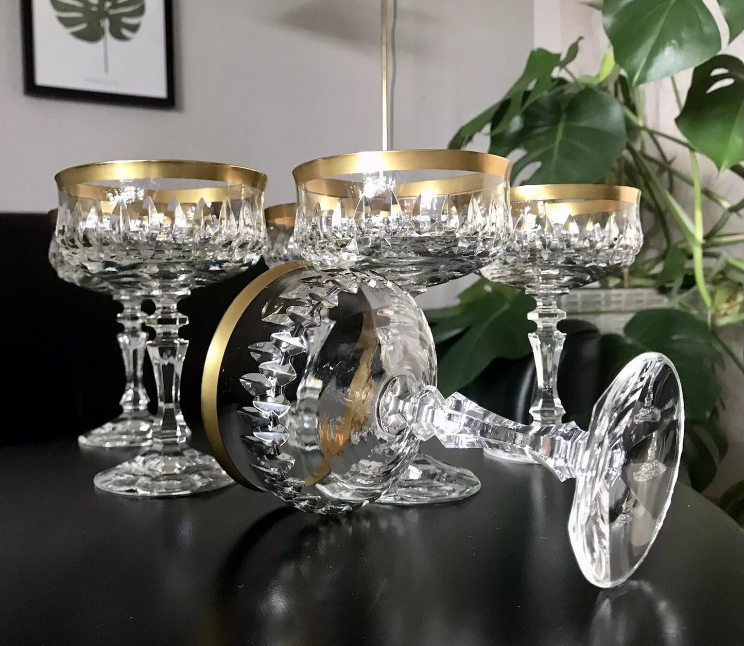 Vintage 12 EDEL Sekt Champagnerschalen Gläser Kristallglas Sektschalen Goldrand