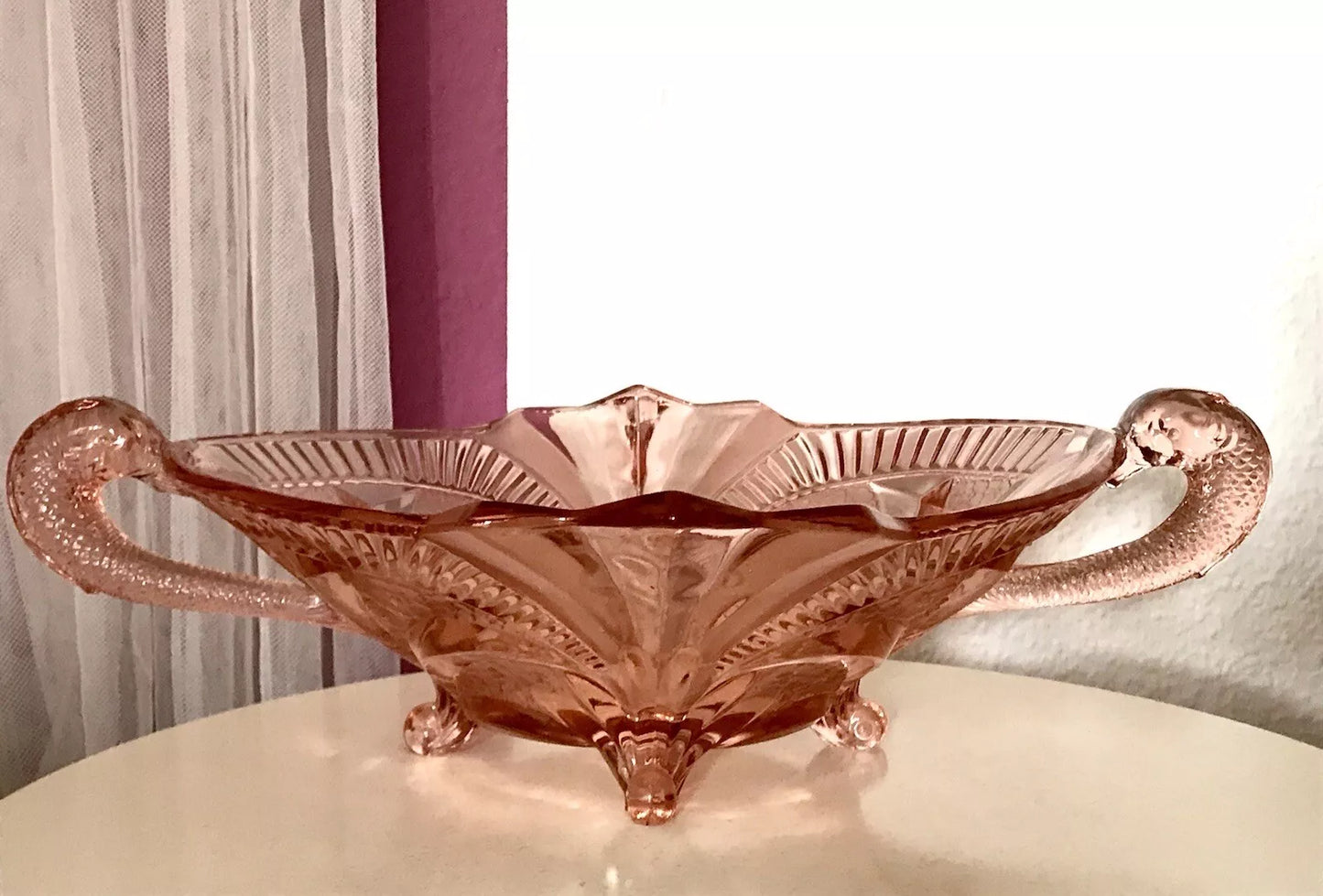 Antik Art Déco Rosalin rosa Pressglas Schale Glas Brockwitz 1936 Fruchtschale