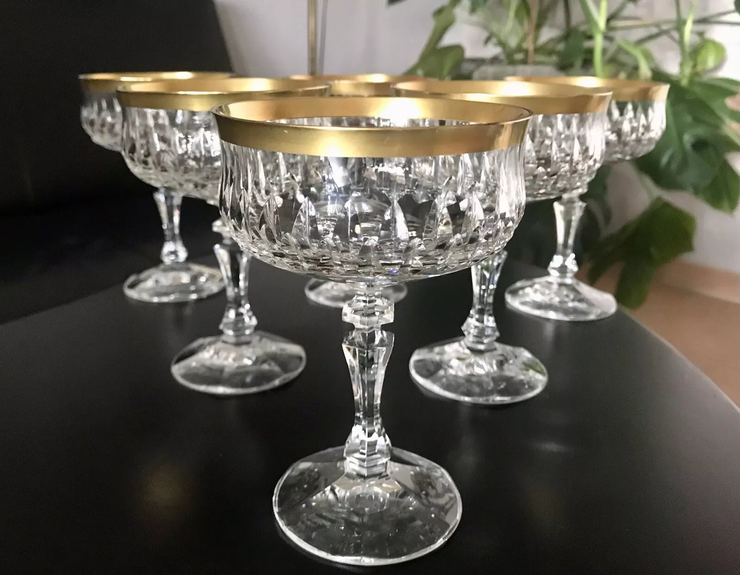 Vintage 12 EDEL Sekt Champagnerschalen Gläser Kristallglas Sektschalen Goldrand