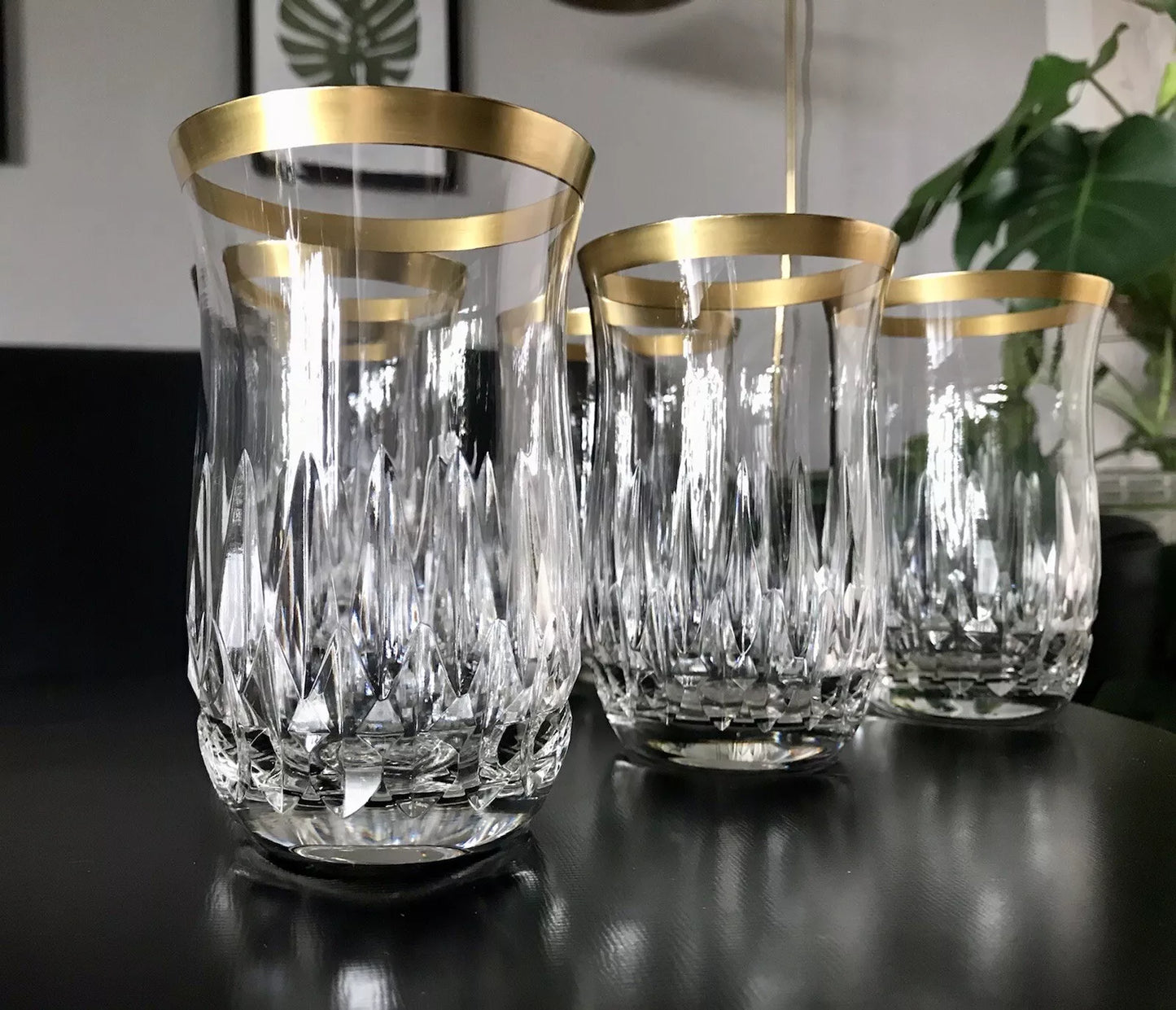 Vintage 12 EDEL Wassergläser Trinkbecher Gläser Kristallglas Goldrand