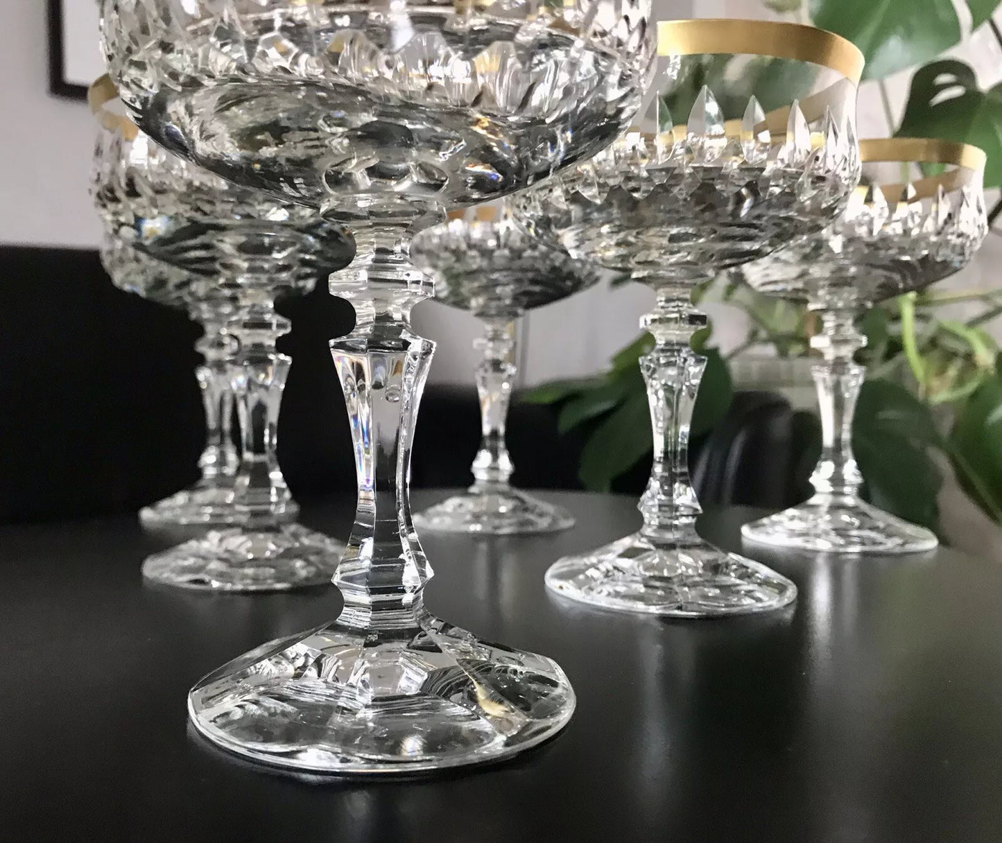 Vintage 12 EDEL Sekt Champagnerschalen Gläser Kristallglas Sektschalen Goldrand