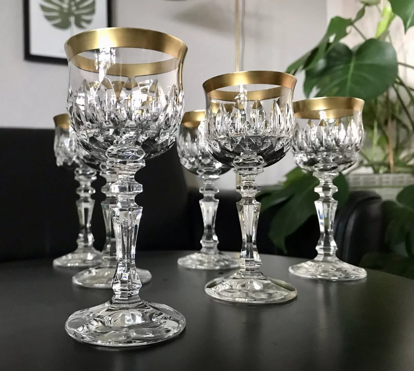 Vintage 12 EDEL Likörgläser Kristallglas Schnapsgläser Goldrand