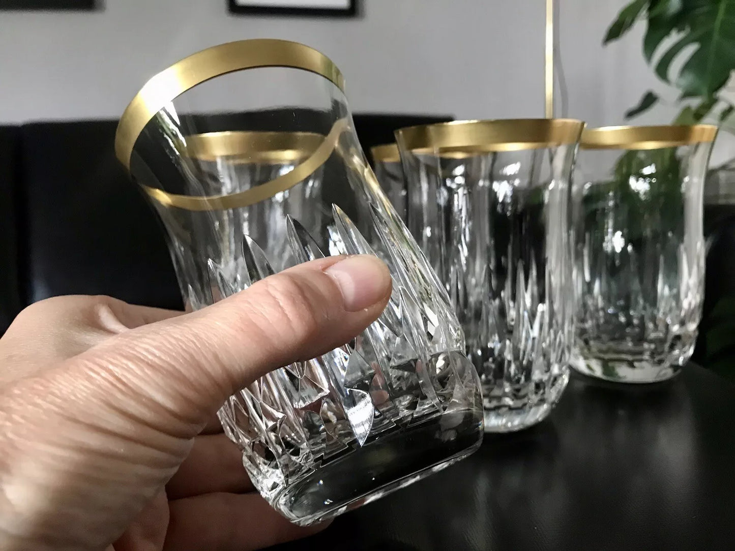 Vintage 12 EDEL Wassergläser Trinkbecher Gläser Kristallglas Goldrand