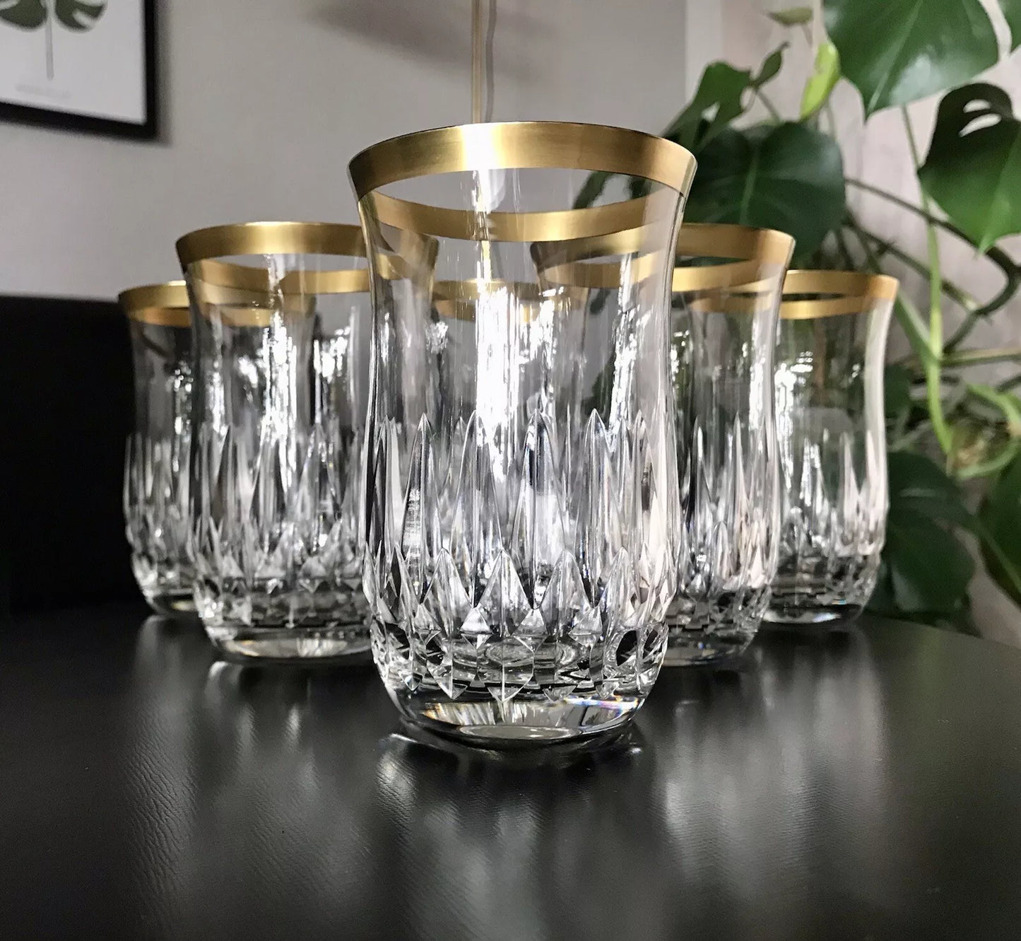 Vintage 12 EDEL Wassergläser Trinkbecher Gläser Kristallglas Goldrand