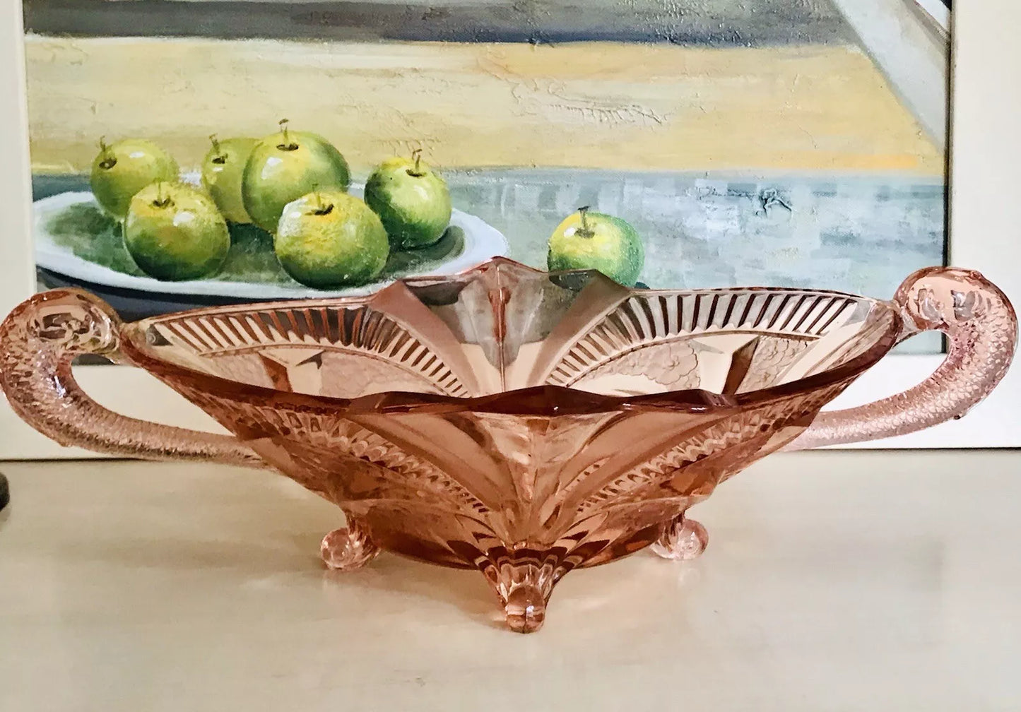 Antik Art Déco Rosalin rosa Pressglas Schale Glas Brockwitz 1936 Fruchtschale