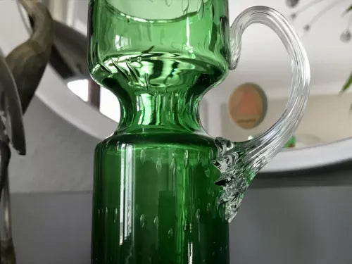 Vintage  Vase Murano Glasvase grün Luftblasen Henkelvase