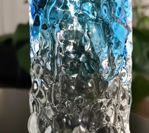 Vintage Geoffrey Baxter Whitefriars ? Designer Glasvase Vase Glas türkis Blau