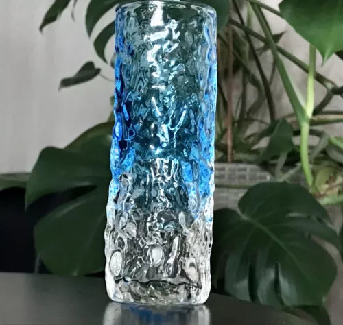 Vintage Geoffrey Baxter Whitefriars ? Designer Glasvase Vase Glas türkis Blau