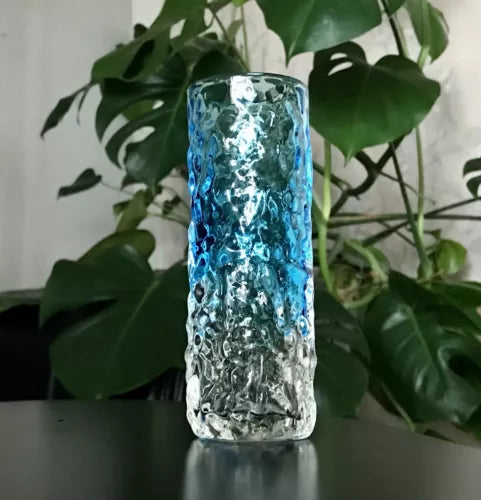 Vintage Geoffrey Baxter Whitefriars ? Designer Glasvase Vase Glas türkis Blau