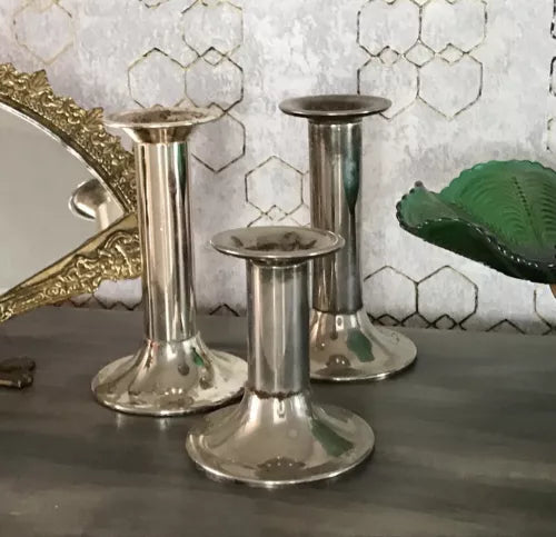 Alt Vintage Art Deco-Stil 3 Kerzenständer Leuchter versilbert