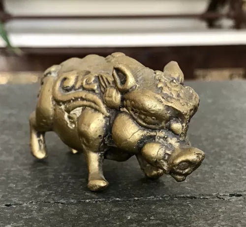 Alt antik? Messing Bronze?  Skulptur Figur Schwein reich verziert Feng Shui