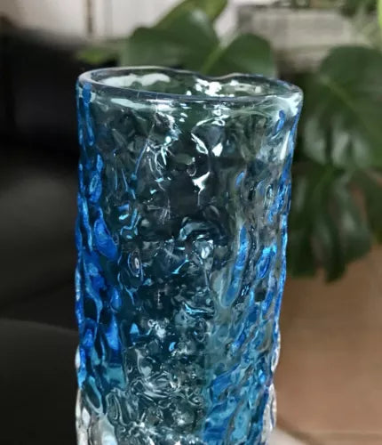 Vintage Geoffrey Baxter Whitefriars ? Designer Glasvase Vase Glas türkis Blau