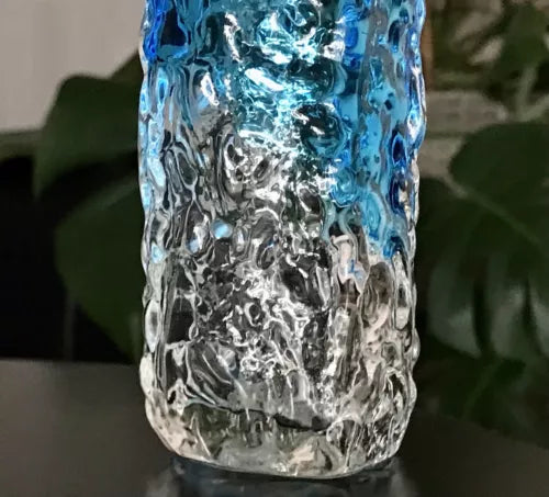 Vintage Geoffrey Baxter Whitefriars ? Designer Glasvase Vase Glas türkis Blau