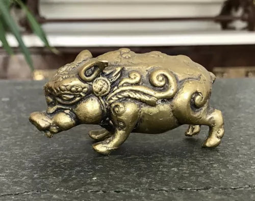 Alt antik? Messing Bronze?  Skulptur Figur Schwein reich verziert Feng Shui