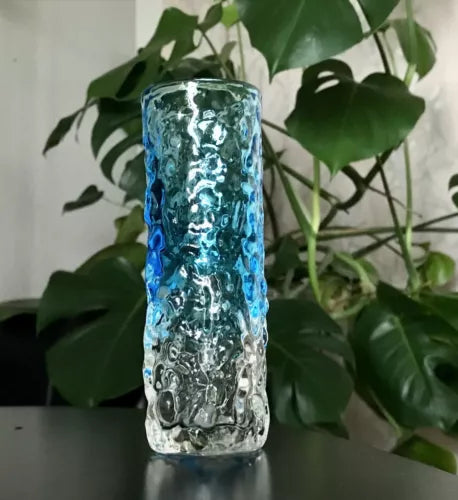 Vintage Geoffrey Baxter Whitefriars ? Designer Glasvase Vase Glas türkis Blau