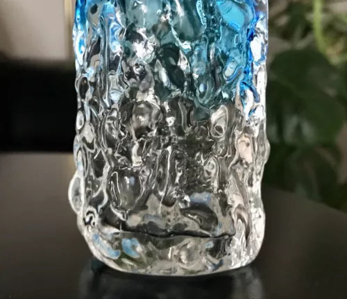 Vintage Geoffrey Baxter Whitefriars ? Designer Glasvase Vase Glas türkis Blau