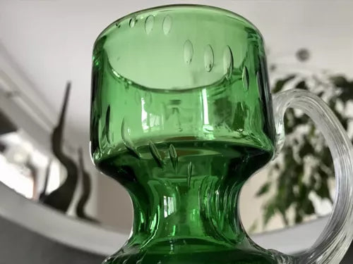 Vintage  Vase Murano Glasvase grün Luftblasen Henkelvase