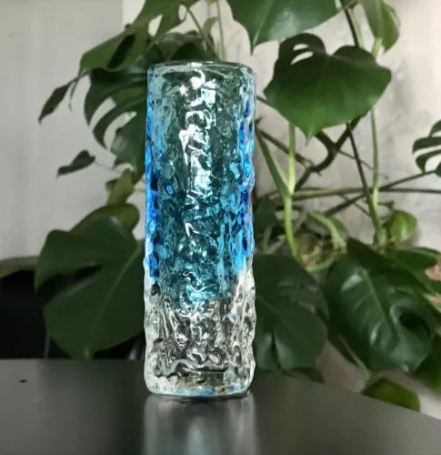 Vintage Geoffrey Baxter Whitefriars ? Designer Glasvase Vase Glas türkis Blau