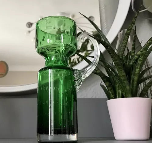 Vintage  Vase Murano Glasvase grün Luftblasen Henkelvase