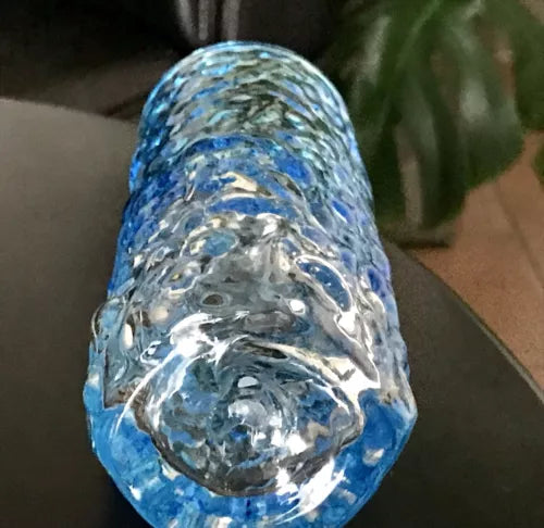 Vintage Geoffrey Baxter Whitefriars ? Designer Glasvase Vase Glas türkis Blau