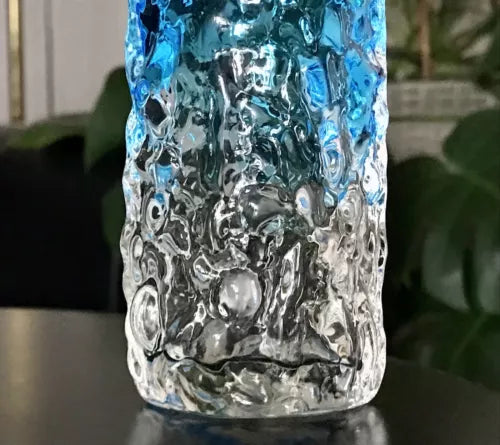 Vintage Geoffrey Baxter Whitefriars ? Designer Glasvase Vase Glas türkis Blau