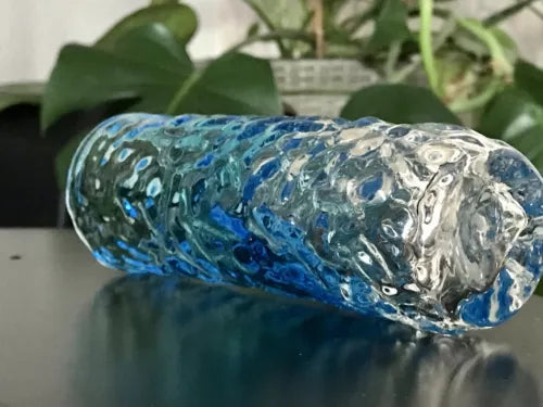 Vintage Geoffrey Baxter Whitefriars ? Designer Glasvase Vase Glas türkis Blau