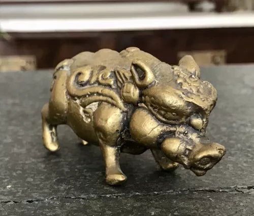 Alt antik? Messing Bronze?  Skulptur Figur Schwein reich verziert Feng Shui