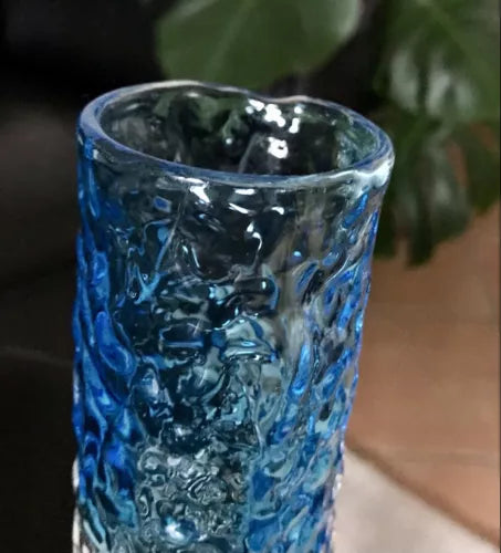 Vintage Geoffrey Baxter Whitefriars ? Designer Glasvase Vase Glas türkis Blau