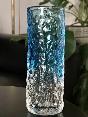 Vintage Geoffrey Baxter Whitefriars ? Designer Glasvase Vase Glas türkis Blau