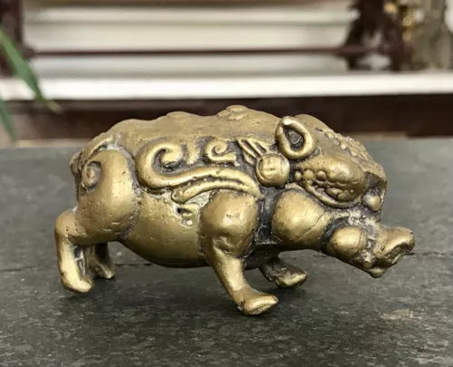 Alt antik? Messing Bronze?  Skulptur Figur Schwein reich verziert Feng Shui